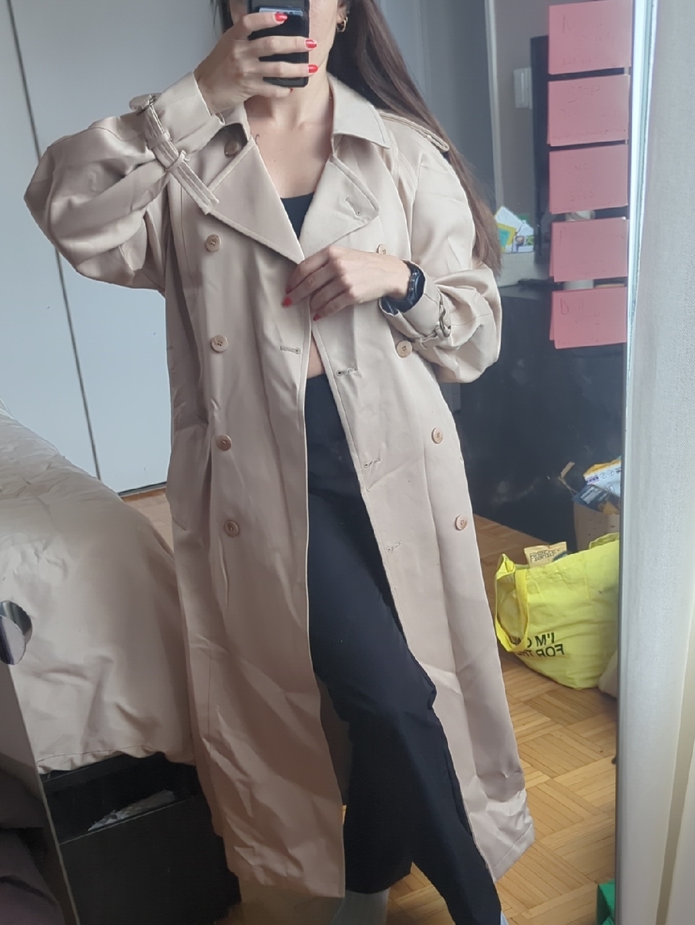 London Fog Beige Double-Breasted Long Trench Coat